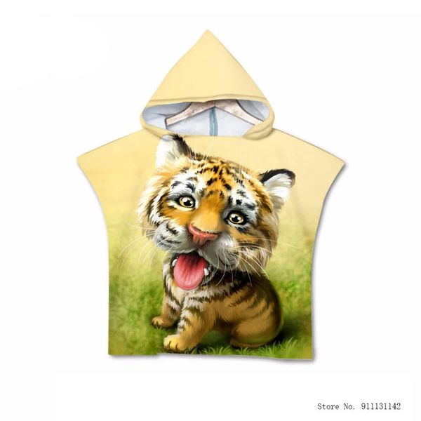 

towel animal tiger print children's quick-drying absorbent beach 3d microfiber soft hooded cape bathrobe