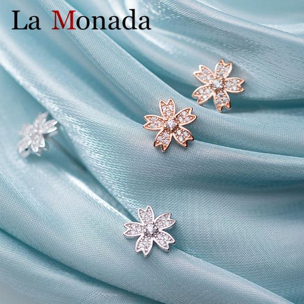 

elegant design cherry blossom shape stud earrings 925 stelring silver cubic zirconia ear studs wedding bridesmaid gift, Golden;silver