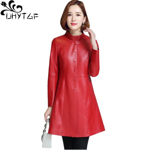 

women's leather & faux uhytgf quality sheepskin autumn winter jacket mid-length stand collar slim female genuine 4xl 802, Black