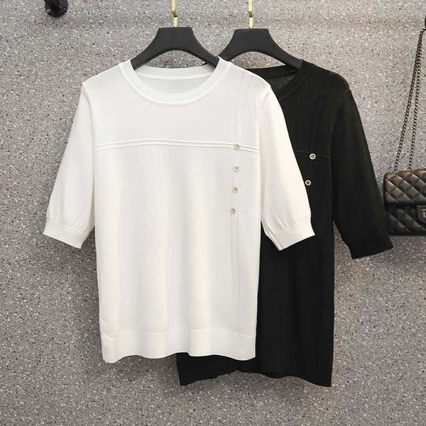 

korean knitted sweaters women short sleeve white sweater women knit pullovers sweater plus size casual woman basic sweaters 4xl 210604, White;black
