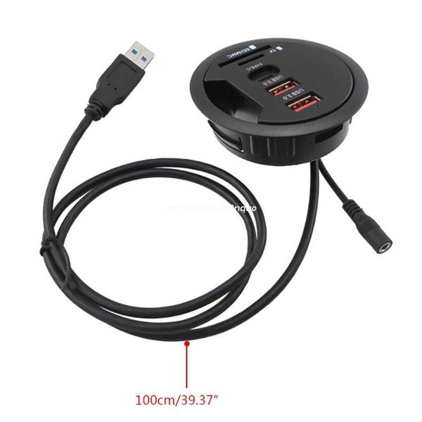 

hubs eu us deskgrommet hole in-desk mounting 3 ports usb 3.0 type c hub adapter tf/sd card reader for lappc computer dropship