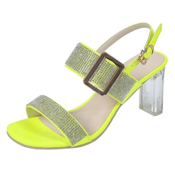 

sandals 2021 fashion european and american style high-heeled thick-heeled buckle with rhinestone women's, Black