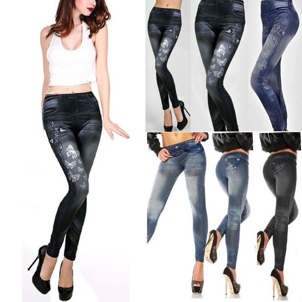 

women's leggings 2021 fashion women ladies jeggings high waist star butterfly skinny slim fit stretchable denim pecil print casual trou, Black