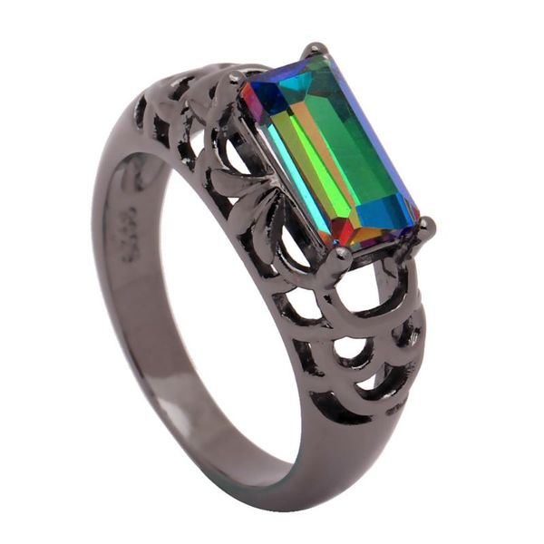 

wedding rings 2021 elegant black promise lady colorful jewelry rectangle crystal rainbow luxury engagement for women, Slivery;golden