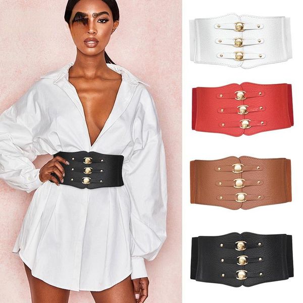 

belts super wide waist belt for women pu leather slimming body ladies dress elastic white black corset female waistband, Black;brown