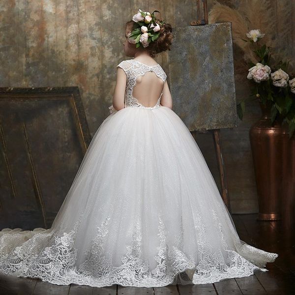 

flower girl' dresses for weddings appliques lace floor length girls pageant kids formal wear party gown first communion clothes, White;blue