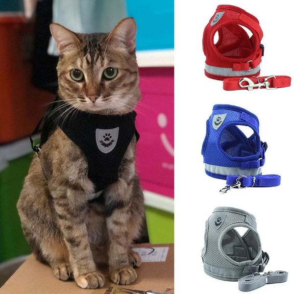 

cat collars & leads nylon mesh harness reflective pet and leash sets cats products for pets mascotas accesorios para gato katten chain