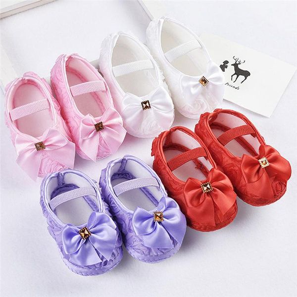

first walkers 0-18m infants baby girl soft crib shoes moccasin prewalker sole lace flower bowknot anti-slip princess