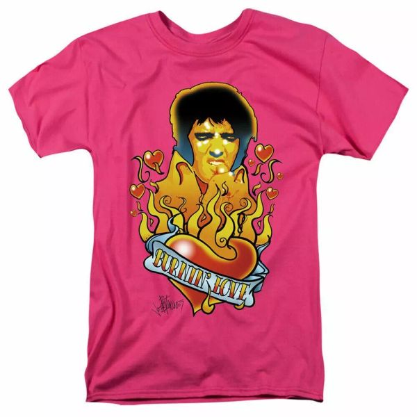 

elvis presley burning love t shirt mens licensed the king tee pink, White;black