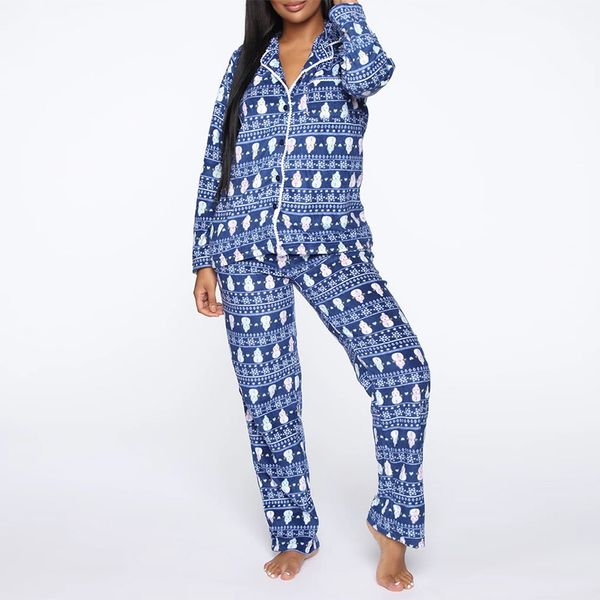 

women's sleepwear 2021 christmas elk snowman print pajamas home two piece set fx9s001e, Black;red