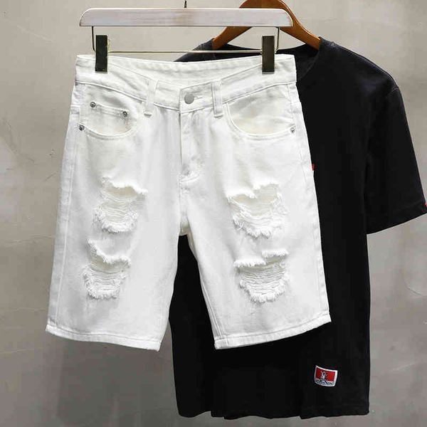 

men's shorts men clothing summer ripped hole white black khaki jeans straight casual comfortable streetwear cargo pants short berm