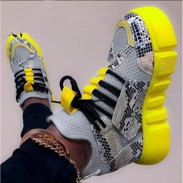 

boots 35-43 shoes woman plus size women's lace color block round head thick bottom casual luxury designer fashion snake pattern mesh, Black
