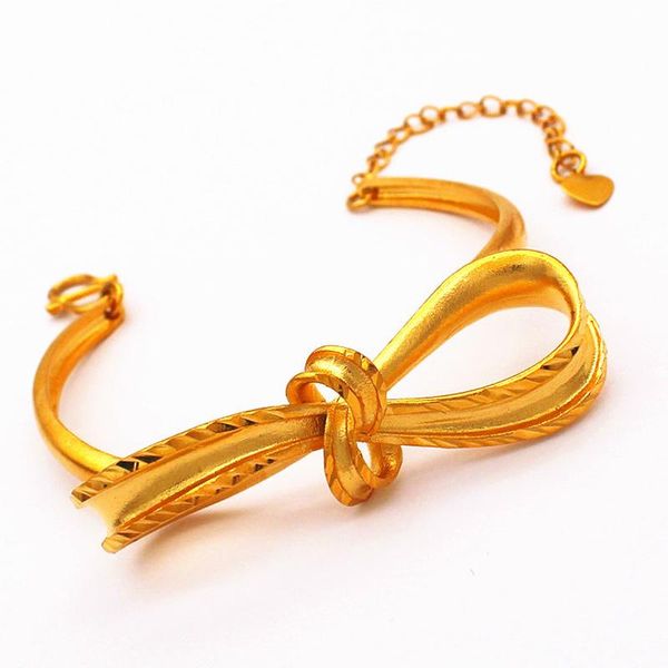 

charm bracelets gold filled bangles & for women,pure color big bowknot bangle wedding gift size middle east items, Golden;silver