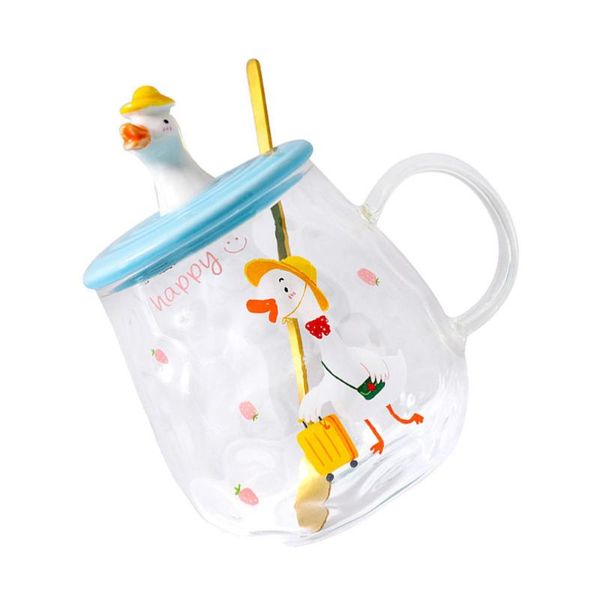 

mugs 1pc water storage cup glass beverage drinking with lid (blue)