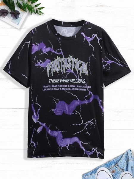 

men lightning & slogan graphic tee l2yy#, White;black