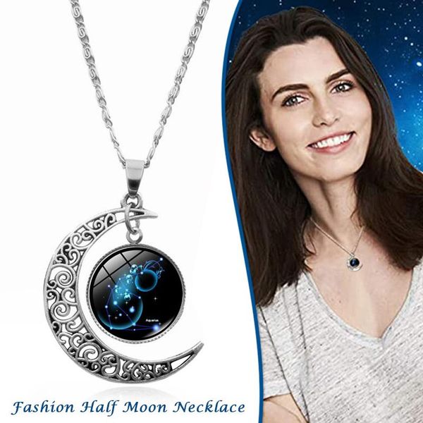 

pendant necklaces 2021 fashion necklace astrology galaxy crescent moon glass bead crystal jewelry gifts for women men, Silver