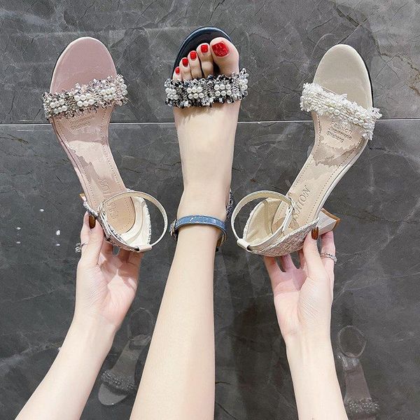 

sandals comfort shoes for women female sandal open toe buckle strap 2021 summer high heels girls low peep stiletto beige fashion velvet, Black