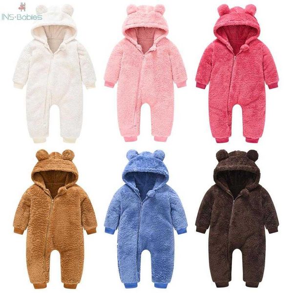 

autumn born baby clothes spring baby girl romper with ears hooded cute climbing jumpsuit for boys 6 colors infant with zipper 210722, Blue