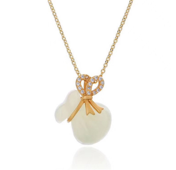 

pendant necklaces 316l stainless steel imitation jade lucky gourd necklace bowknot crystal titanium no fade, Silver