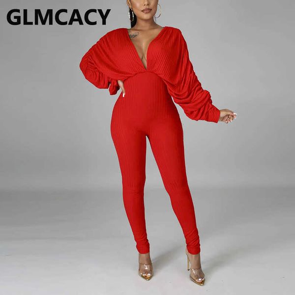 

women ruched long sleeve v neck jumpsuit chic tunic slim overalls 210702, Black;white