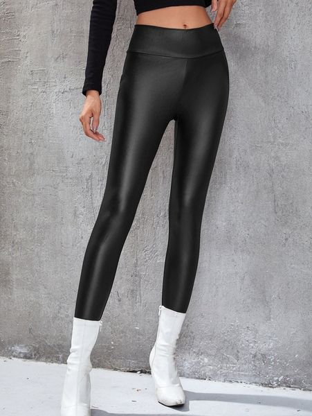 

wideband waist pu leather leggings i5gr#, Black