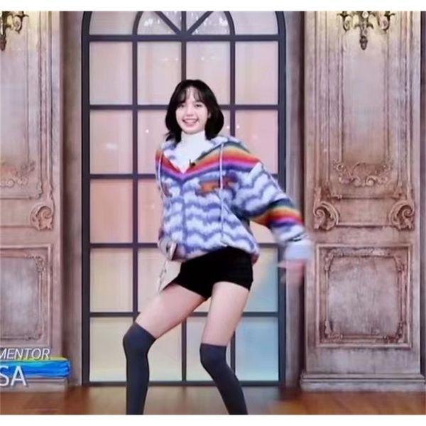 

brand coats lisa same t-shirt pullover long sleeve letter stripe sweater loose gradient song suit hooded coat, Black