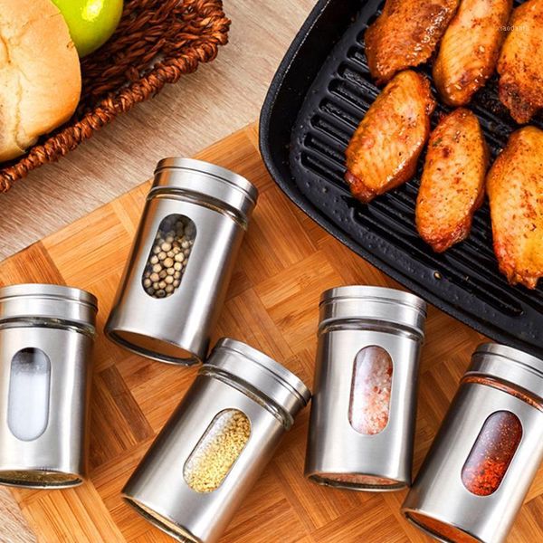 

storage bottles & jars stainless steel seasoning glass spreading bottle barbecue pot pepper toothpick holder salt shaker