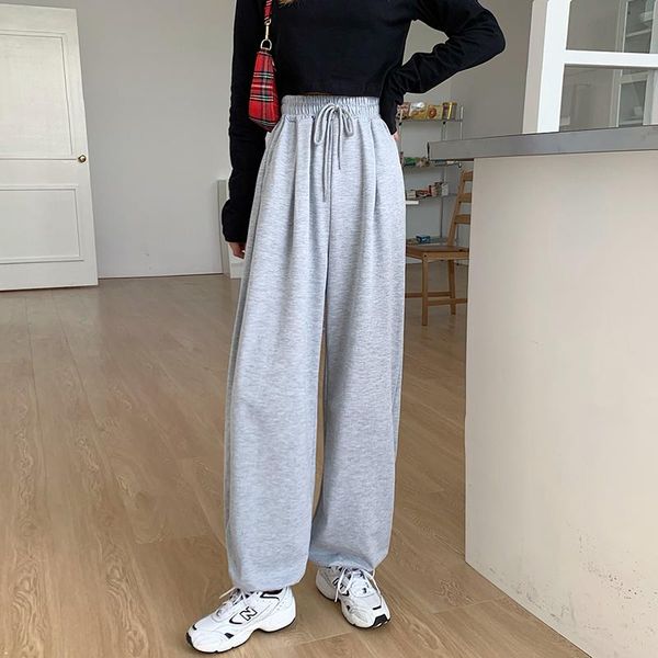 

women's pants & capris slacks loose summer soft wide leg grey black women high waisted trousers, Black;white