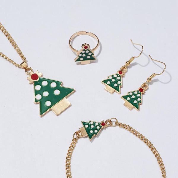 Braccialetti con ciondoli Ragazze Regalo di gioielli di Natale Albero di alce di Natale Babbo Natale Collana Orecchini Bracciale Anello 4 in 1 Set Commercio all'ingrosso