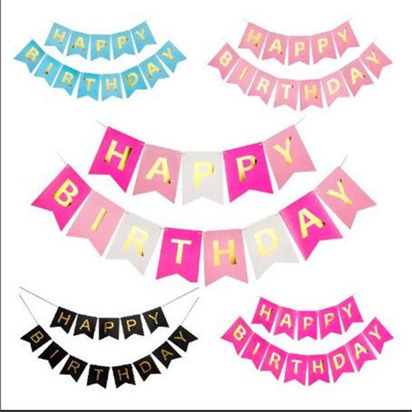 

set paper happy birthday bunting banner gold letter hanging garlands pastel pink string flags baby shower party decoration 8z