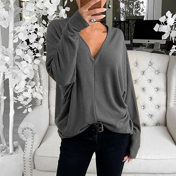 

women's blouses & shirts v neck women shirt autumn solid and long sleeve fashion woman 2021 casual for top, White