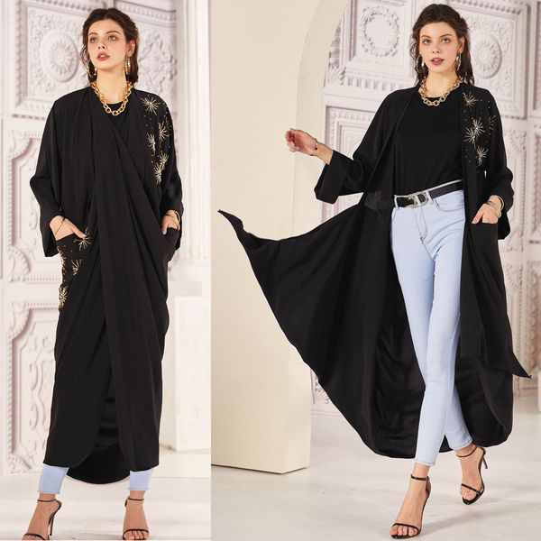 

2021kaftan open abaya dubai turkey muslim fashion kimono cardigan mujer caftan women islam abayas american clothing robe femme, Red