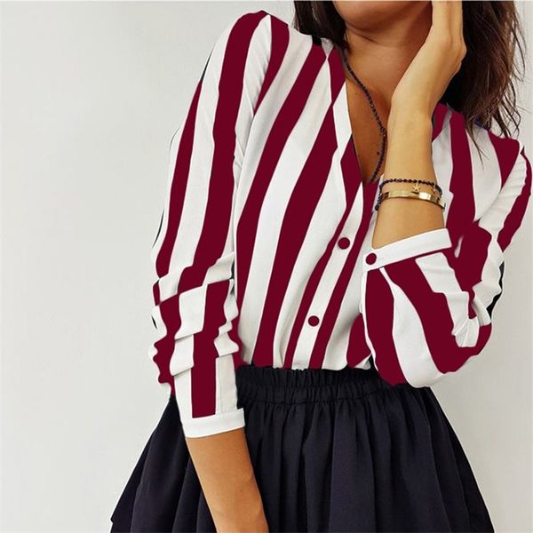 

blouse women casual striped shirts blouses female loose blusas autumn fall ladies office 210607, White