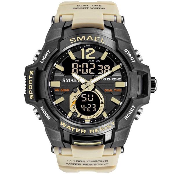 

wristwatches 2021 smael watches men s sports 50m waterproof dive dual time quartz reloj hombre montre homme, Slivery;brown