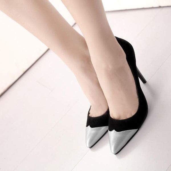 

dress shoes big size ladies high heels women woman pumps cusp shallow mouth blue patchwork single, Black