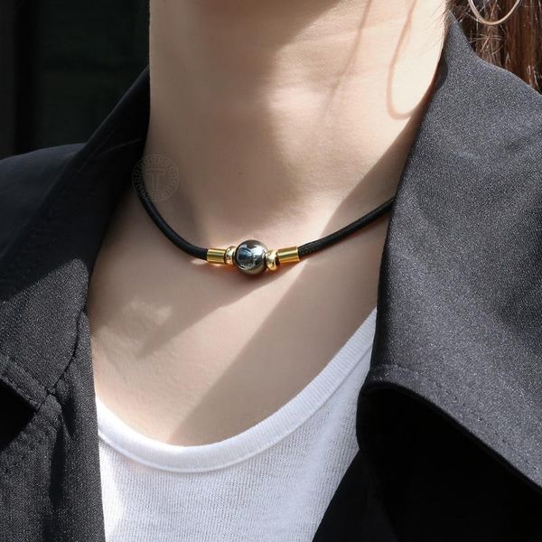 

pendant necklaces hematite metal bead charm man-made leather punk choker necklace for men women stainless steel link chain jewelry ldn164, Silver