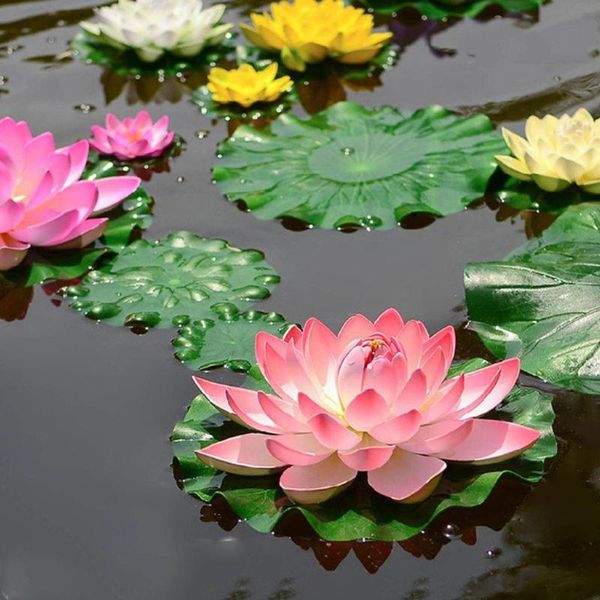 

decorative flowers & wreaths 667a artificial floating foam lotus flower realistic water lily pads for pond aquarium pool fish tank home gard