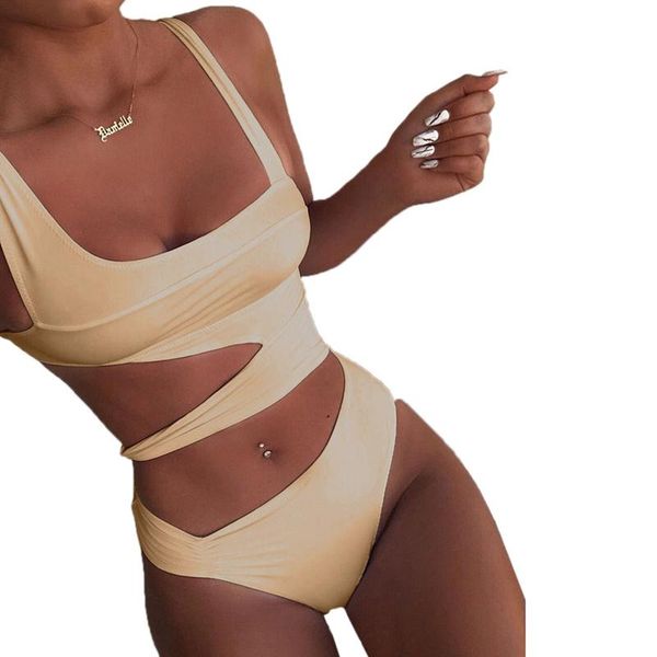 

solid cut out swimsuit one piece swimwear knotted bathing suit women hollow monokini neon bodysuit 2021 female one-piece suits