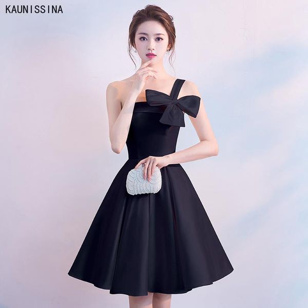 

party dresses kaunissina mini cocktail sleeveless one shoulder bow homecoming dress women a-line short formal occasion gowns, White;black