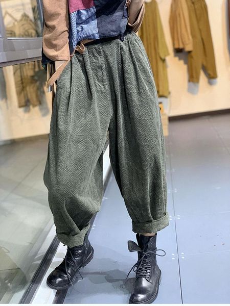

autumn winter women large size loose padded all-match trousers elastic waist casual vintage ladies pants women's & capris, Black;white