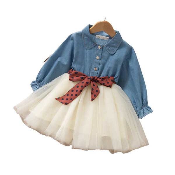 Denim Kleider Mädchen 2021 Frühling Herbst Kinder Casual Langarm Jeans Kleid Mode Kinder Party Tanz Kleidung 2 3 4 6 8 jahre Q0716