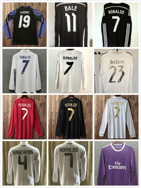

2004 2005 2013 2014 2015 2017 Real Madrid Retro long sleeve RONALDO KAKA Soccer jersey classic 2011 2012 football shirt, Black;yellow