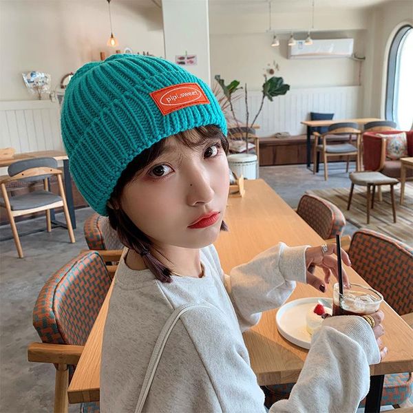 

beanies woolen hat female autumn and winter korean version of the tide brand wild japanese warm patch letter knitted cold