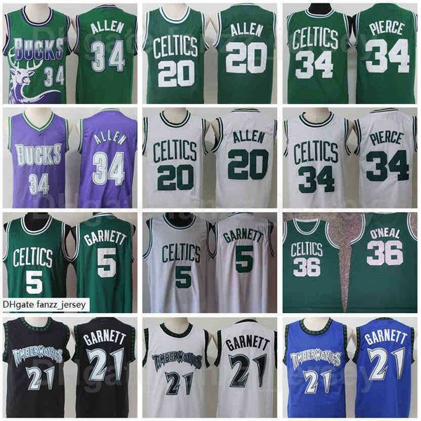 

vinatge basketball kevin garnett jersey 5 21 paul pierce 34 ray allen 20 retro embroidery and stitching green black white blue team color, Black;red