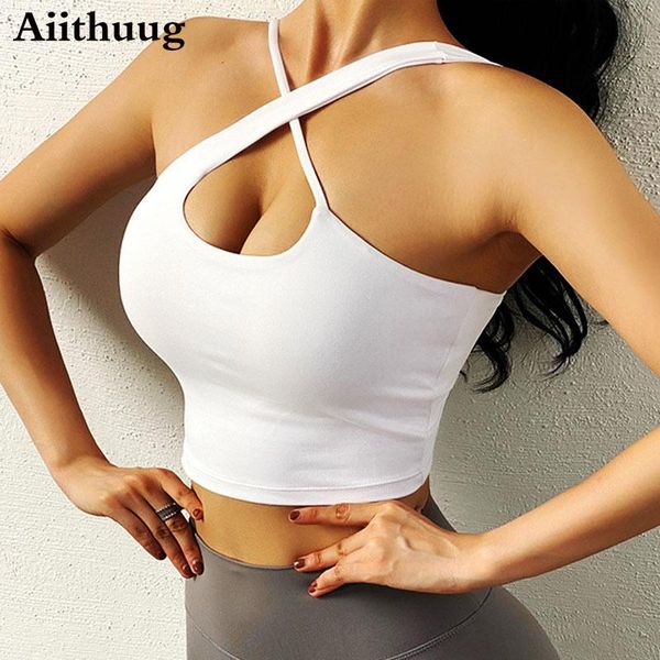 

yoga outfit aiithuug sports bra for women longline padded gym crop tank fitness workout running comfortable