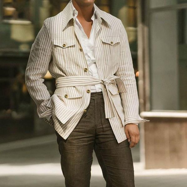 

men's casual shirts 2021 autumn winter fashion womens shirt stripe western style lapel single breasted long sleeve pocket simplicity, White;black