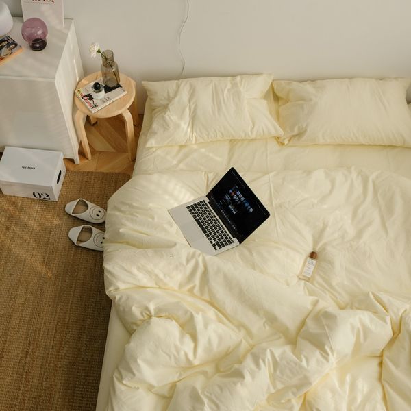 

korean ins cream solid four nordic style cotton 1.5m1.8m bedding three piece set