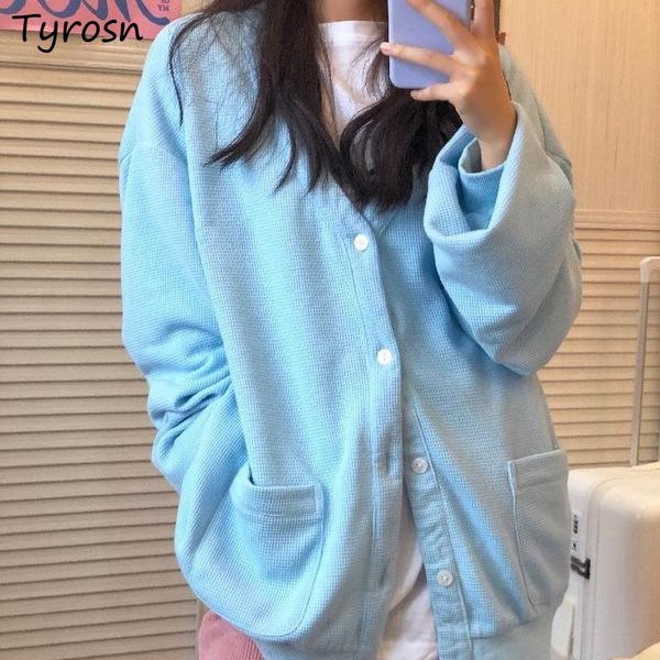 

women's jackets women v-neck single breasted lovely sweet girls kawaii oversize solid coats lantern sleeve design all-match student sof, Black;brown