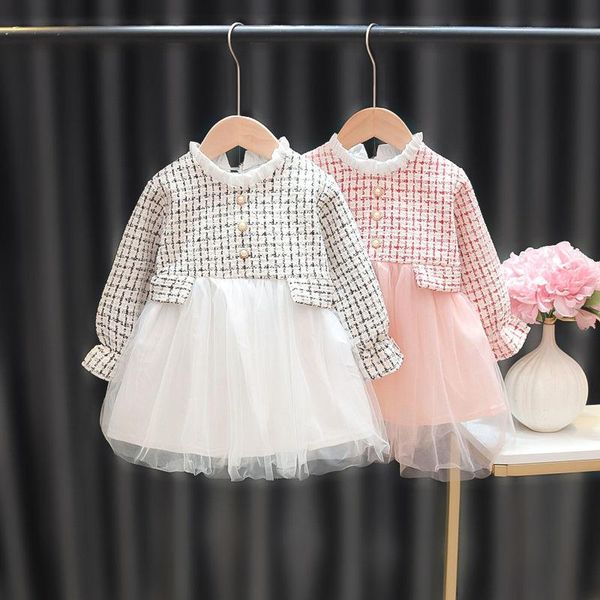 

girl's dresses spring autumn clothing infant baby dress girls long-sleeved children's net gauze puffy babies toddlers, Red;yellow
