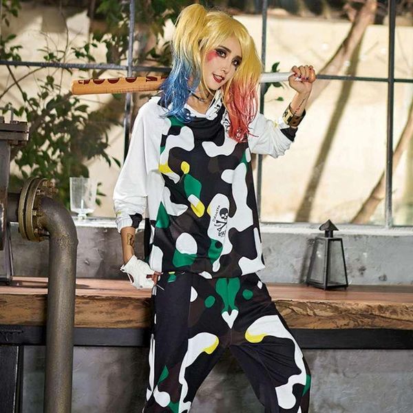 

two piece dress harajuku women tracksuit long sleeve sweatshirts camo hoodies pants 2 sets streetwear hip hop punk dance rock clothes, White